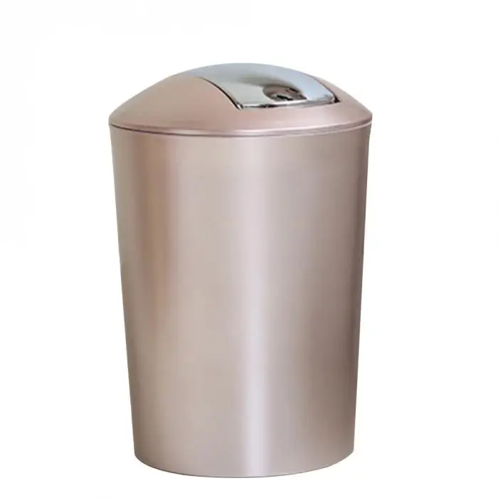 Round Trash Can Fingerprint-Proof Plastic Garbage Container Living Room Kitchen Bathroom TB Sale