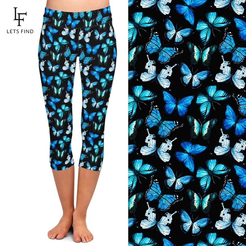 yoga leggings LETSFIND Summer Fashion 3D Butterfly Design Digital Printing High Waist Women Capri Leggings Plus Size Workout Leggings thermal leggings