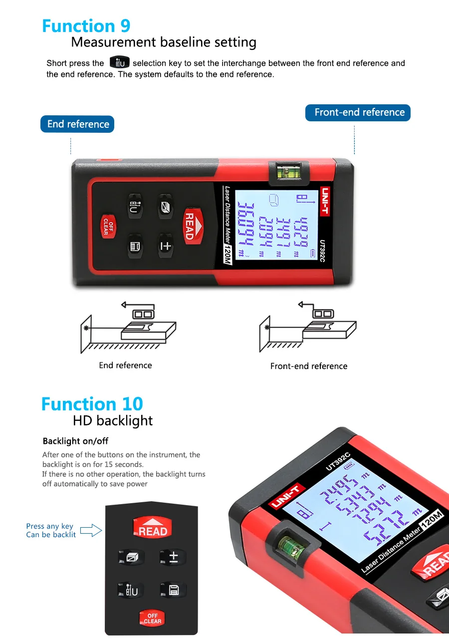 UNI-T 80 м/100 м/120 м Ручной цифровой лазерный дальномер UT392A/UT392B/UT392C Дальномер Измерения площади/объема инструмент