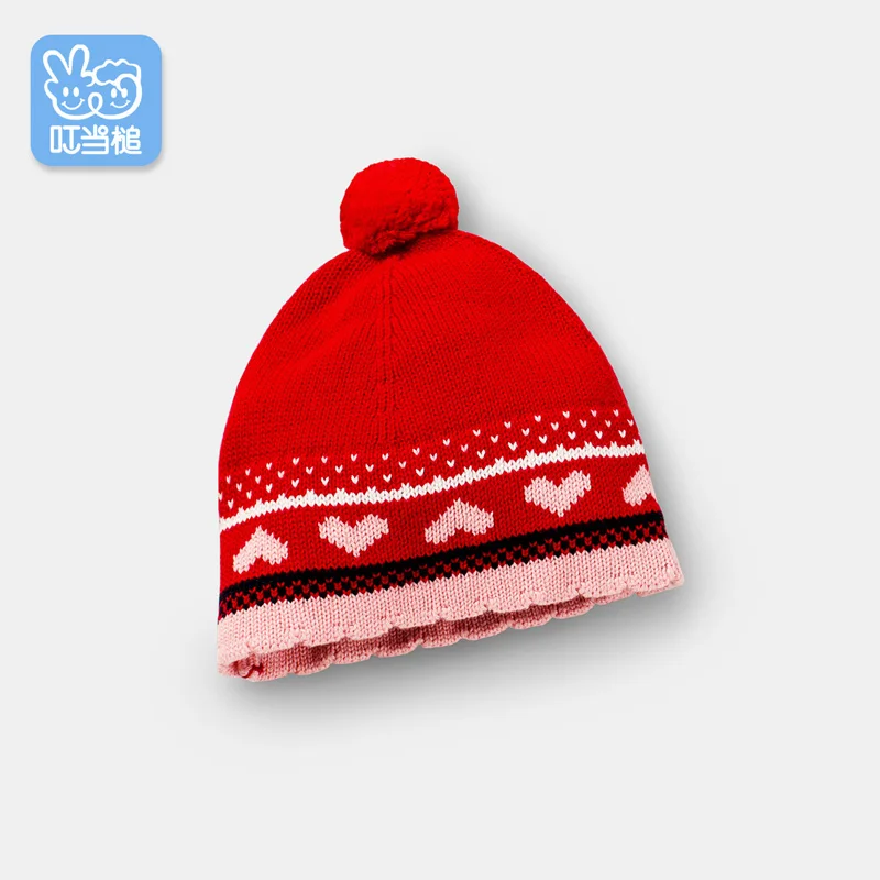 Детская шерстяная вязаная шапка; детская шапка; сезон осень-зима; теплая вязаная шапка для маленьких мальчиков и девочек; шапка для новорожденных - Цвет: Red