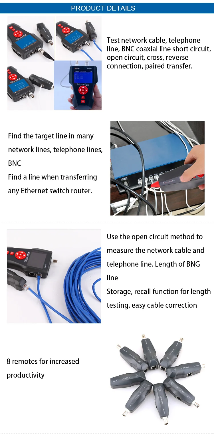 Noyafa NF-8601W Многофункциональный тестер сетевого кабеля ЖК-тестер длины кабеля тестер точки останова для RJ45, RJ11, BNC, PING/POE