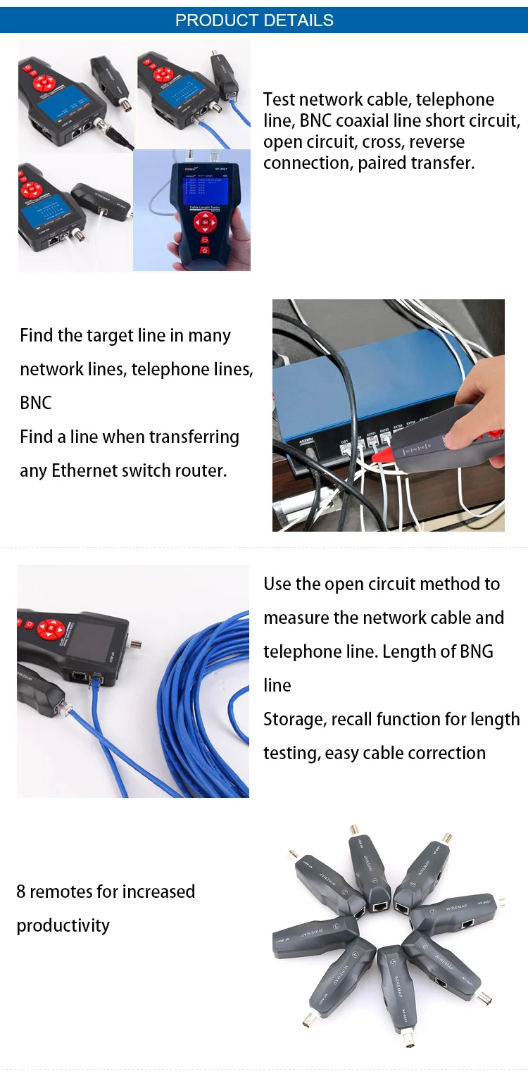 Noyafa NF-8601W Многофункциональный сетевой кабель тестер ЖК-дисплей Длина Кабеля Тестер останова тестер для RJ45, RJ11, BNC, PING/POE