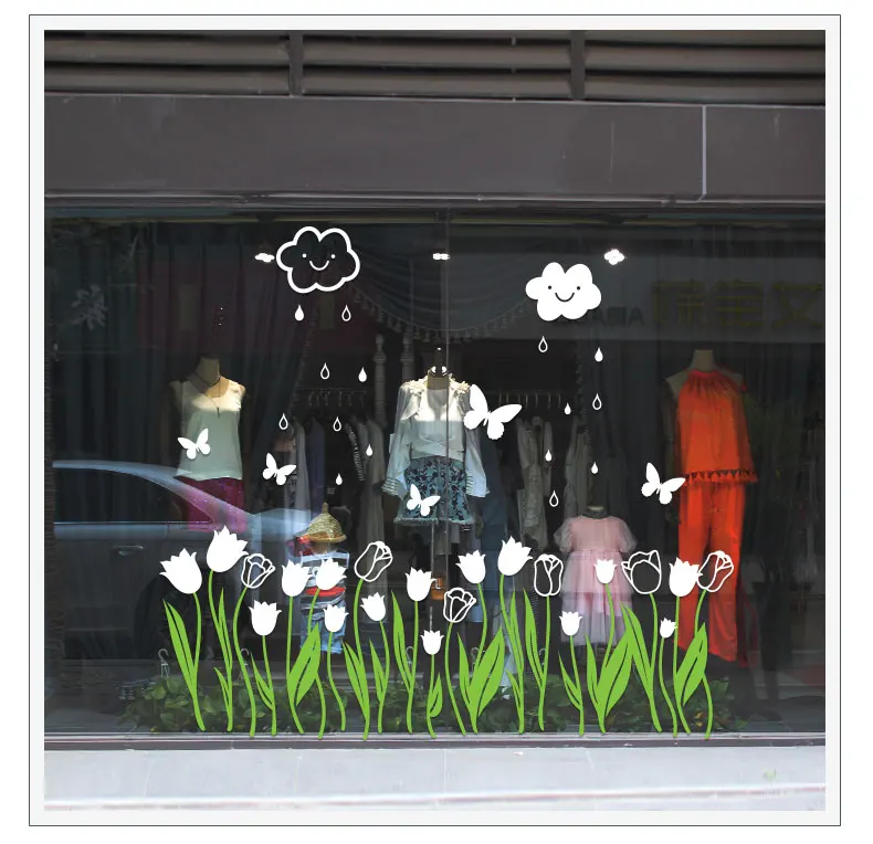 

Tulip Flower window film romantic warm decoration wall stickers shop shops window glass decals skirting Corner line