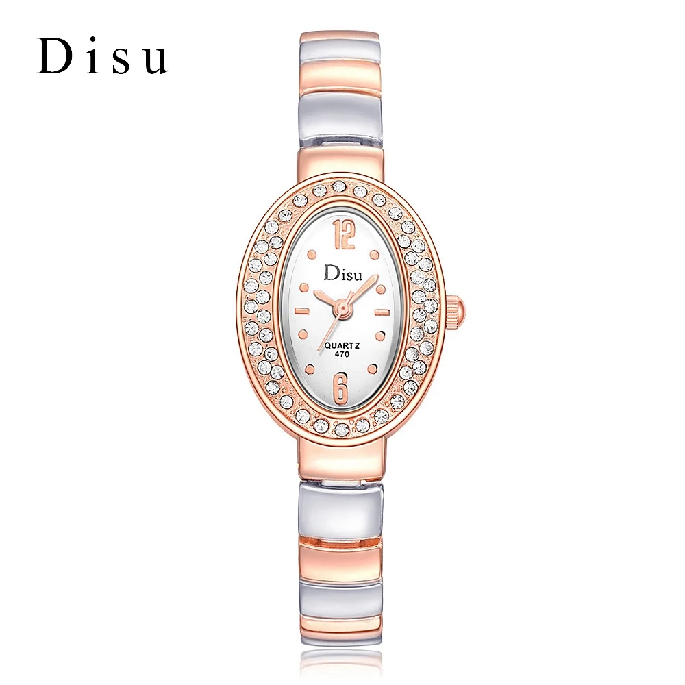 

DISU Top Brand Luxury Watch Women Bracelet Dress Clock Fashion Rose Silver Simple Oval Crystal Sport Wrist Watch Quartz Watches