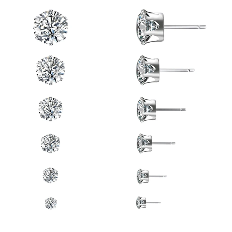 

New 6Pair Rhinestone Zircon Stainless Steel Ear Stud Ring Earrings for Women Men Jewelry 2018 Fashion Earrings