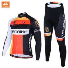 VEOBIKE German Pro team Men’s Cycling MTB Road Bike Bicycle Long Sleeve Sports Jersey ADD Set Gel Quick Dry Breathable Clothing