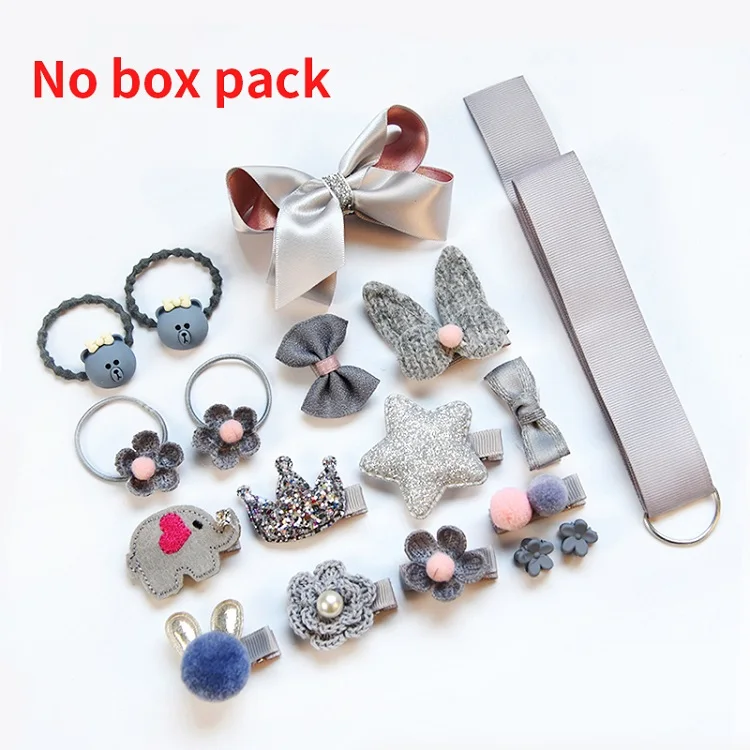 No Box-Gray Raindo 18 шт./кор. дети милые женские аксессуары для волос комплект ткани для младенцев с цветочным узором и бантом, заколки для волос для девочек, повязка на голову в подарок - Цвет: No Box-Gray