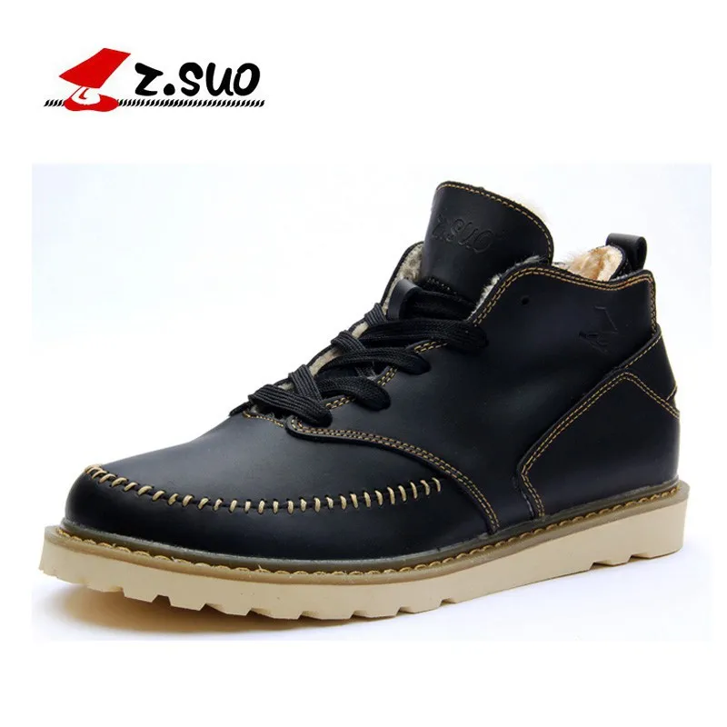 

Z.Suo 2018 New Plus Velvet Men'S Boots Winter Casual Martin Boots Men'S Leather Cotton Boots Trend High Men'S Shoes