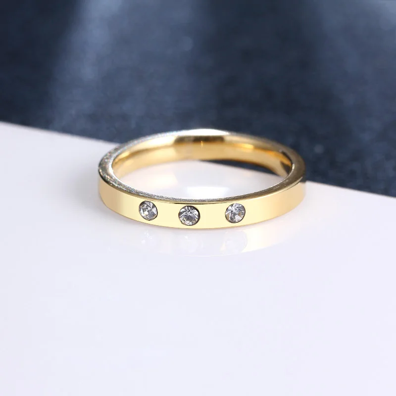 CACANA Stainless Steel Rings For Women Men Gold Silver Three Ziecon Engagement Fashion Jewelry Rings For Male Party