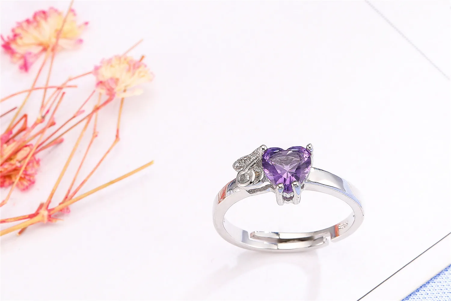 OMHXZJ Европейский модный женский мужской праздничный свадебный подарок сердце фиолетовый аметист AAA циркон кольцо из стерлингового серебра 925 RR275