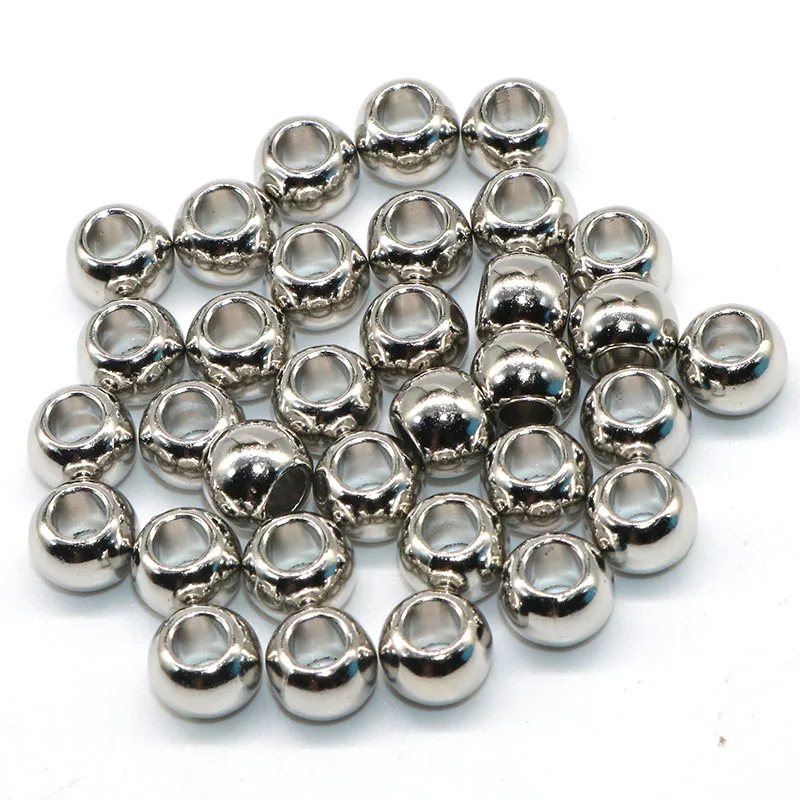 Smooth Round CCB Spacer Loose Beads Gold Rose Plated Big Large Hole Beads For DIY Jewelry Making Diy Accessories 8mm 200pcs/lot - Цвет: Silver