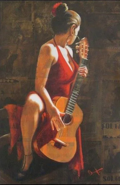 

Handmade canvas oil painting pop art Flamenca Guitar Flamenco Dancer Home decor High quality