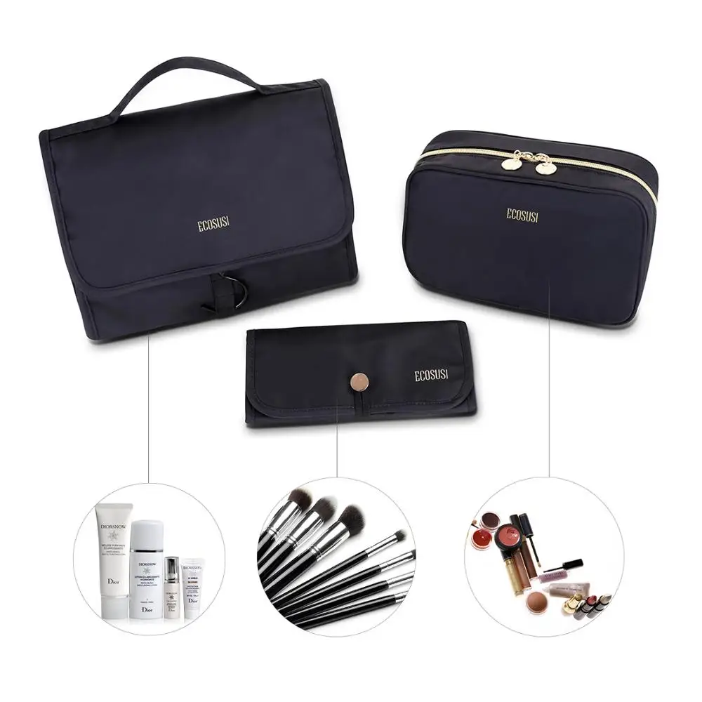 ECOSUSI New Fashion Travel Cosmetic Cases Multifunction Makeup Organizer Bag Women Nylon Toiletry Kits Makeup Bags Wash Bag
