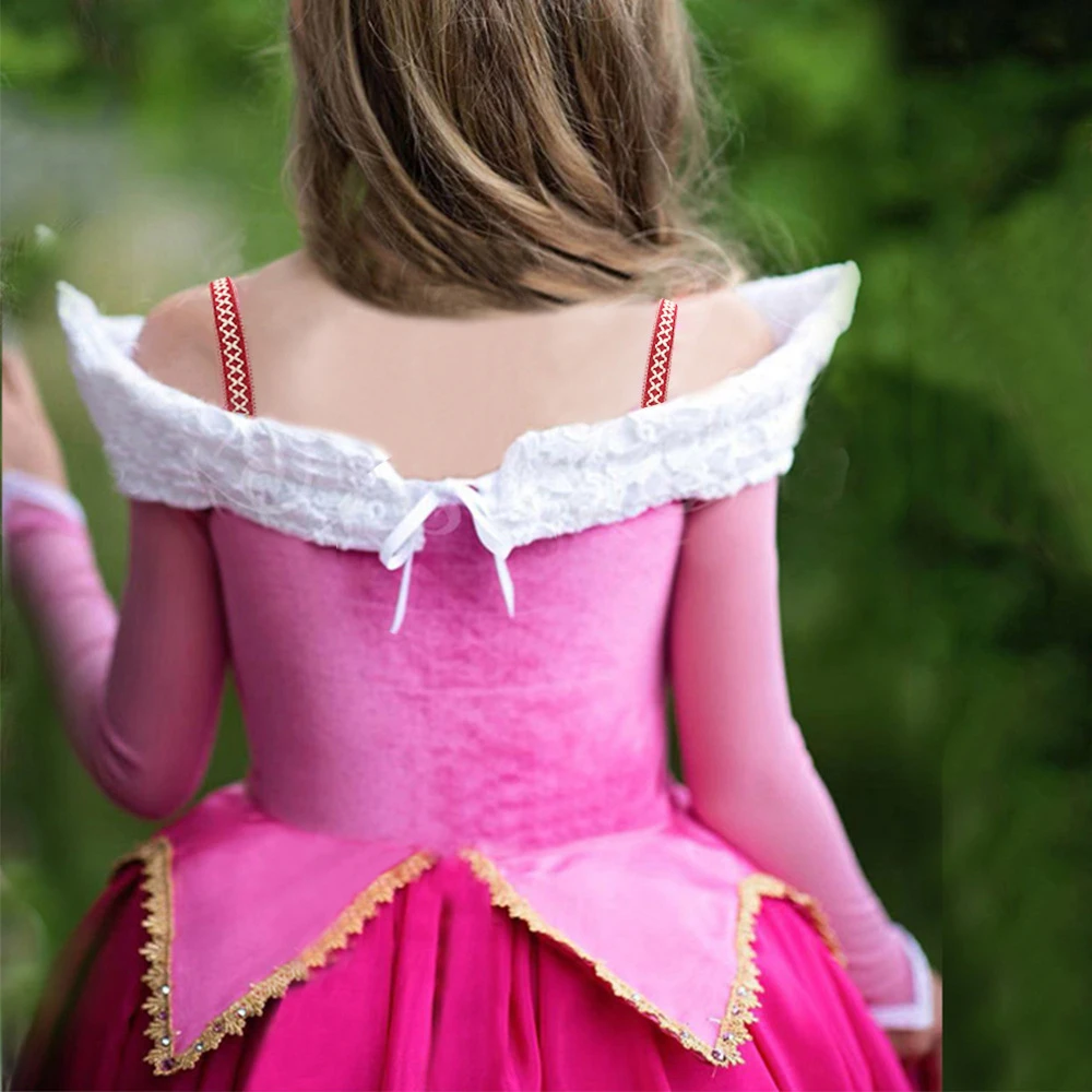 Vestido de princesa de la Bella Durmiente para niños, disfraz de carnaval, fantasía, Aurora, rosa, Navidad, nuevo