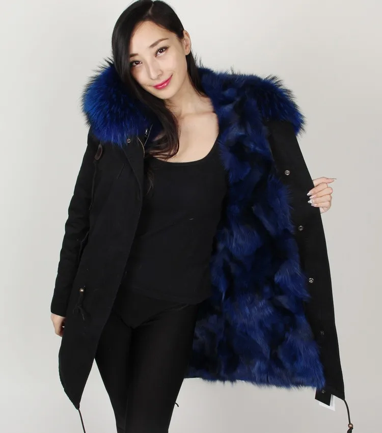 Зимняя куртка женская 2018 черная длинная парка пальто настоящий большой енот меховой воротник опушка из лисьего меха с капюшоном верхняя
