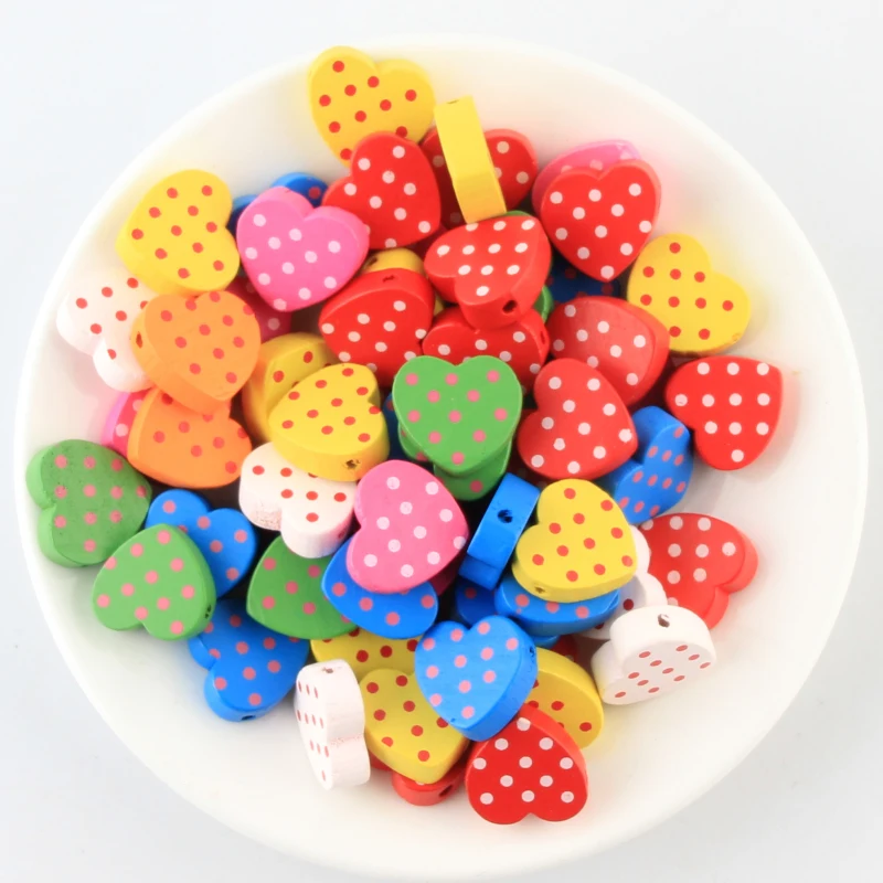 

40pcs 17mm Heart Shape Spot pattern Wood Beads for Jewelry Making DIY Rattle Pacifier Clip lollipop Attachme