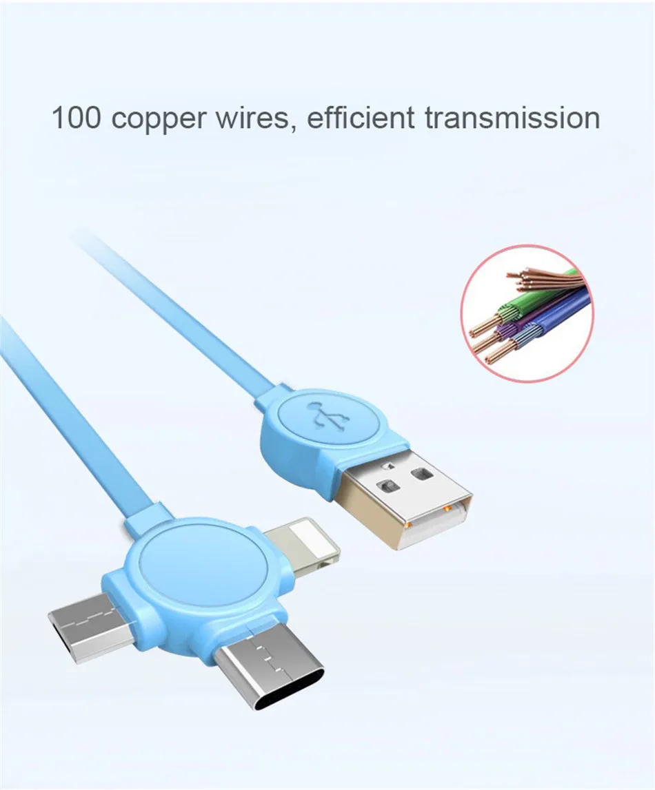 NOHON 3 in 1 USB Cable Type C Lighting Charge Cable For iPhone X 7 8 Plus IOS For Xiaomi Huawei Samsung Fast Charging Cables 1M (5)