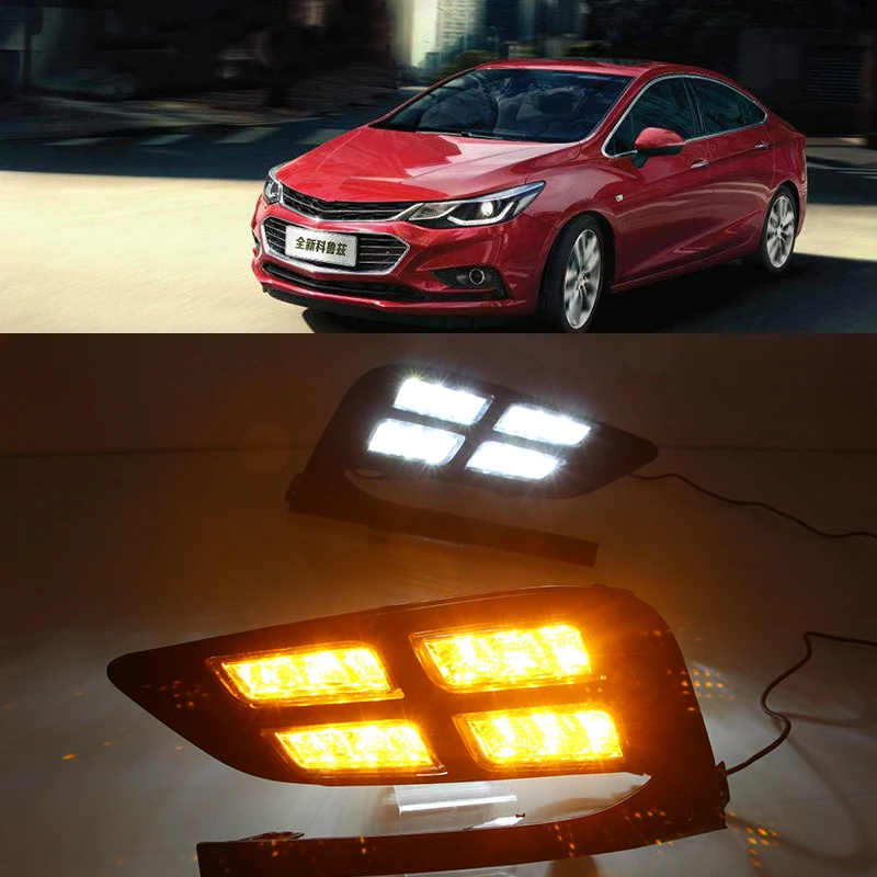 Автомобильный мигающий дневной свет для Chevrolet Cruze DRL дневные ходовые огни с желтым реле сигнала поворота 12 В противотуманная фара крышка