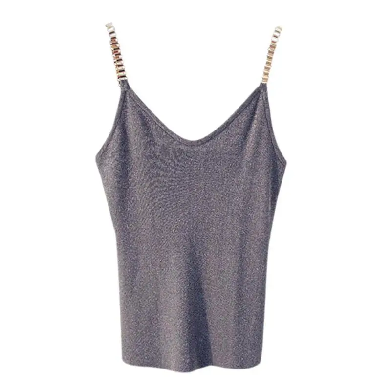 white bra 5 Colors Female Sleeveless Tank Tops Sexy Women V-Neck Knitted Camisole Club Girls Spaghetti Metal Strap Thin Shiny Glitter cami top Tanks & Camis