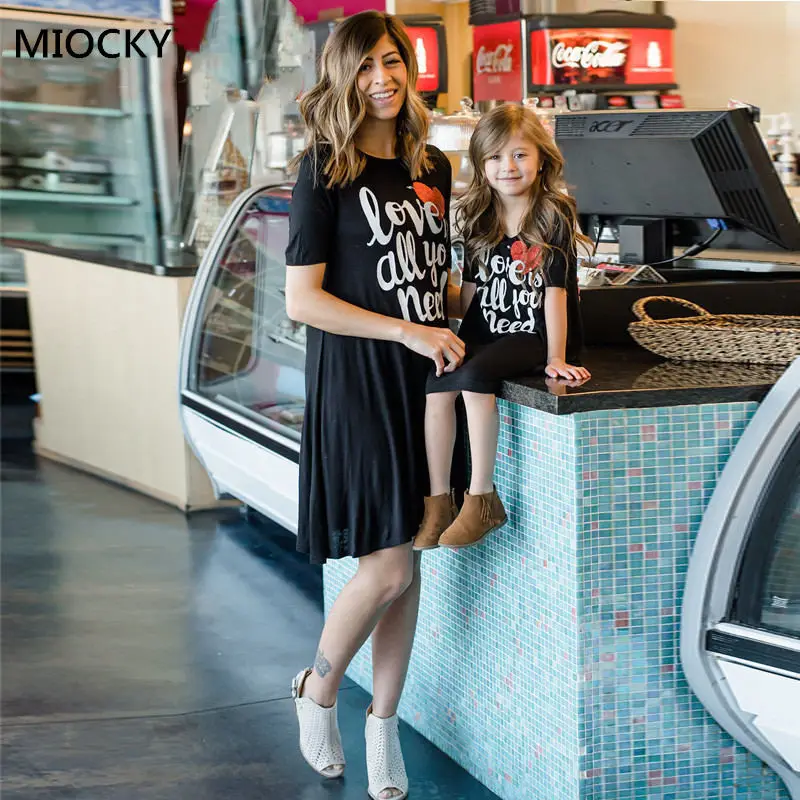 NASHAKAITE-Mom-And-Daughter-Dress-Love-Letter-Print-Mini-Dress-Family-Matching-Clothes-Mother-Daugher-Dresses - 