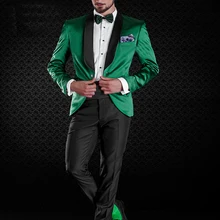 Последний дизайн пальто брюки зеленый пятнистый смокинг жениха итальянский стиль черный блейзер с лацканами мужские свадебные вечерние костюмы(куртка+ брюки
