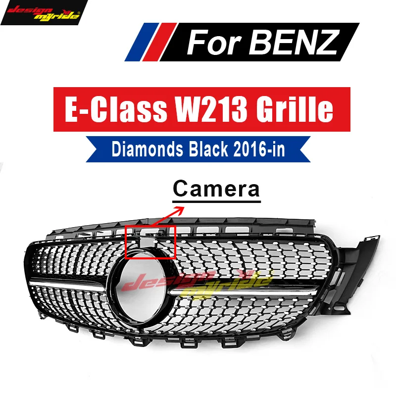 Для Mercedes W213 Sport Diamond grill гриль ABS черный с камерой E Class E200 E250 E300 E350 E400 E500 E550 E63 look 2016