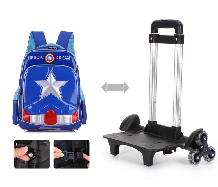 Новинка, 3D Чемодан с изображением Капитана Америки, школьная сумка для студентов, чемодан на колесиках для детей 6-12 лет, рюкзак для путешествий