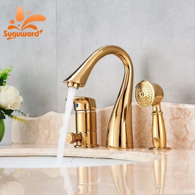 Suguword Gold/Brushed/orb/chrome Bath Tub Faucet One Handle Three Holes