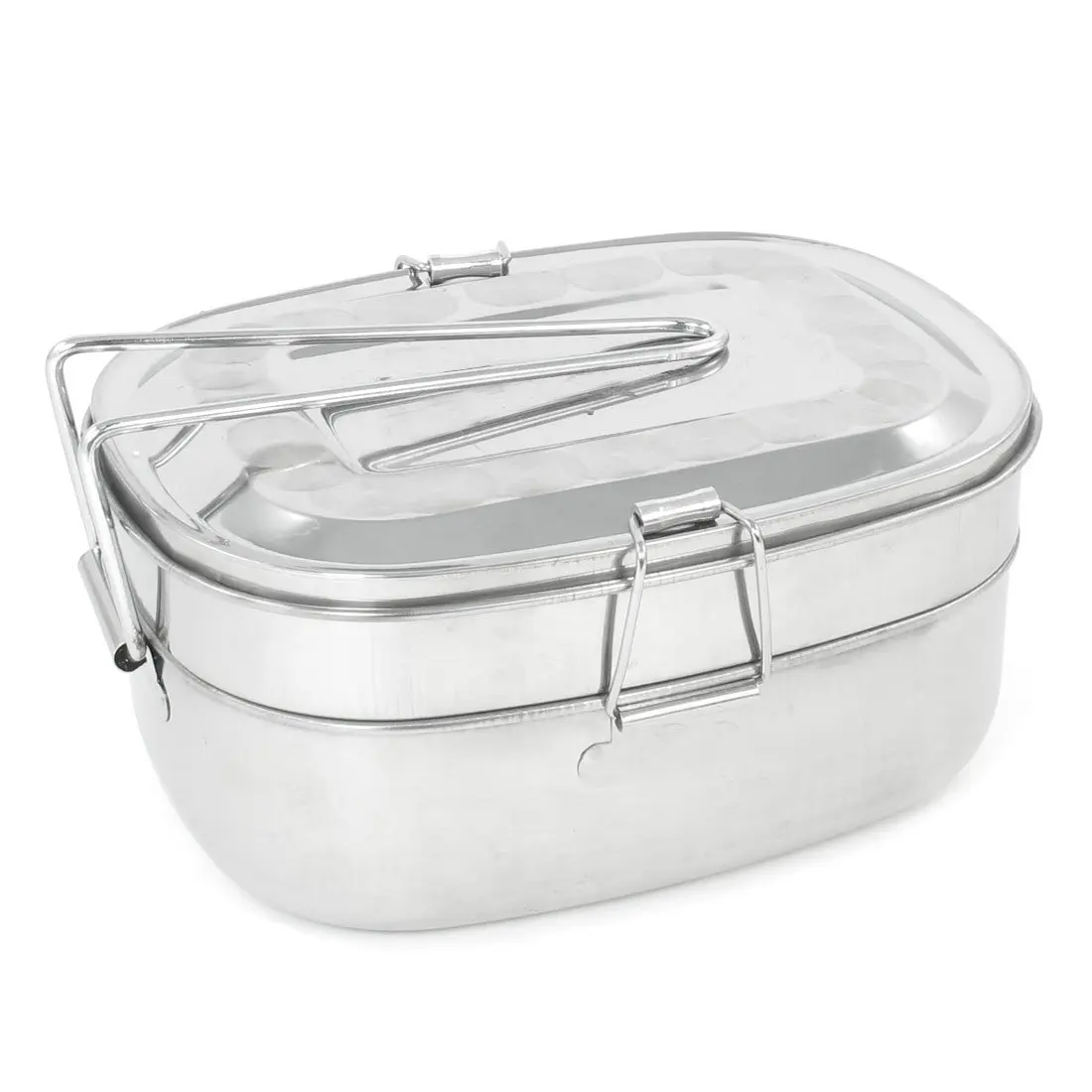

5 pcs of Home School Detachable Handle 2 Layers Stainless Steel Lunch Box 2.9" Height