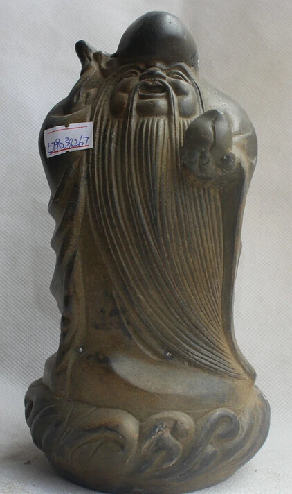 

Old Chinese Folk Bronze Longevity God Hold Dragon Crutch Fu Peach Stand Statue S0706