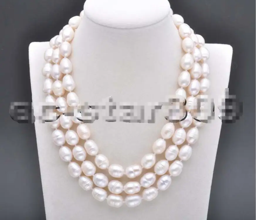

Free shipping hot sale Women Bridal Wedding Jewelry >>3row 18" 14mm White Teardrop Freshwater Cultured Pearl Necklace