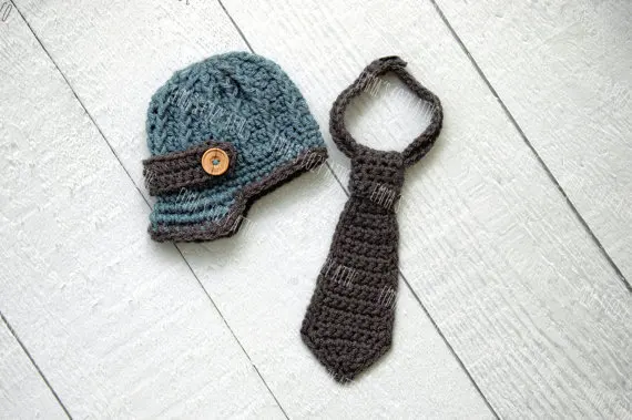 Шапочки для новорожденных, ручная работа вязание крючком Детский газетчик шляпа с галстуком/галстуком детские комплекты, подарок для
