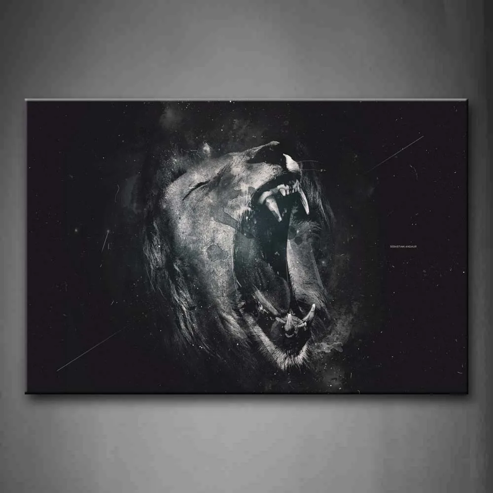 

1 Pic Framed Wall Art Pictures Lion Portrait Canvas Print Animal Modern Posters With Wooden Frames For Home Office Decor