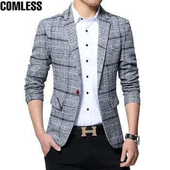 

2019 New Fashion Men Blazers 5XL Spring British Style Plaid Male Slim Fat Business Casual Blazer Coat Men Brand Outwear Jackets