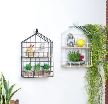 

New!Two Layer Metal Wall Rack Flower Vase Holder Coffee Shop Wall Decor Bathroom Metal Holder Wall Shelf Storage Holder