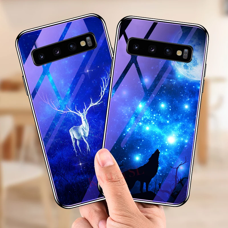 

Plating Glass Case For Samsung Galaxy A70 A50 A30 A10 M20 S10E S9 S8 S10 Plus Note 9 Case Blue Light Glass Cover Funda Capa