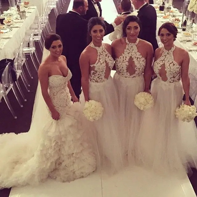 Online Get Wedding Dress Vestidod Aliexpress Alibaba White Lace Halter Long Bridesmaid Dress Liques