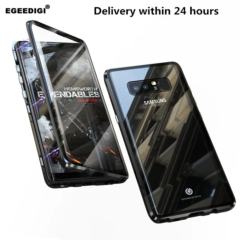 

For Samsung Galaxy A70 A50 A40 Front Back Glass Magnetic Full Body Case For Samsung Note 8 9 S8 S9 S10 Plus S10 S10E Metal Cover