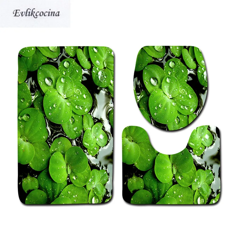 الشحن مجانا 3 قطع الأخضر يترك banyo سجادة الحمام المرحاض نوع u حمام ماتس مجموعة عدم الانزلاق بساط الوسادة سال دي باين alfombra بانو
