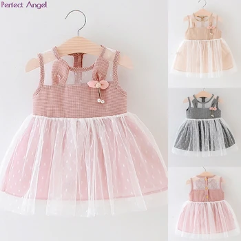 

Toddler Kid Baby Girl Plaid Printed Ears Tulle Party Princess Dress Clothing