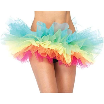 

Rainbow Tutu Costume Women Mini Skirt Petticoat Pettiskirt Fluffy Tulle Ballet Party Carnival Free Size 6 Layers 22 cm