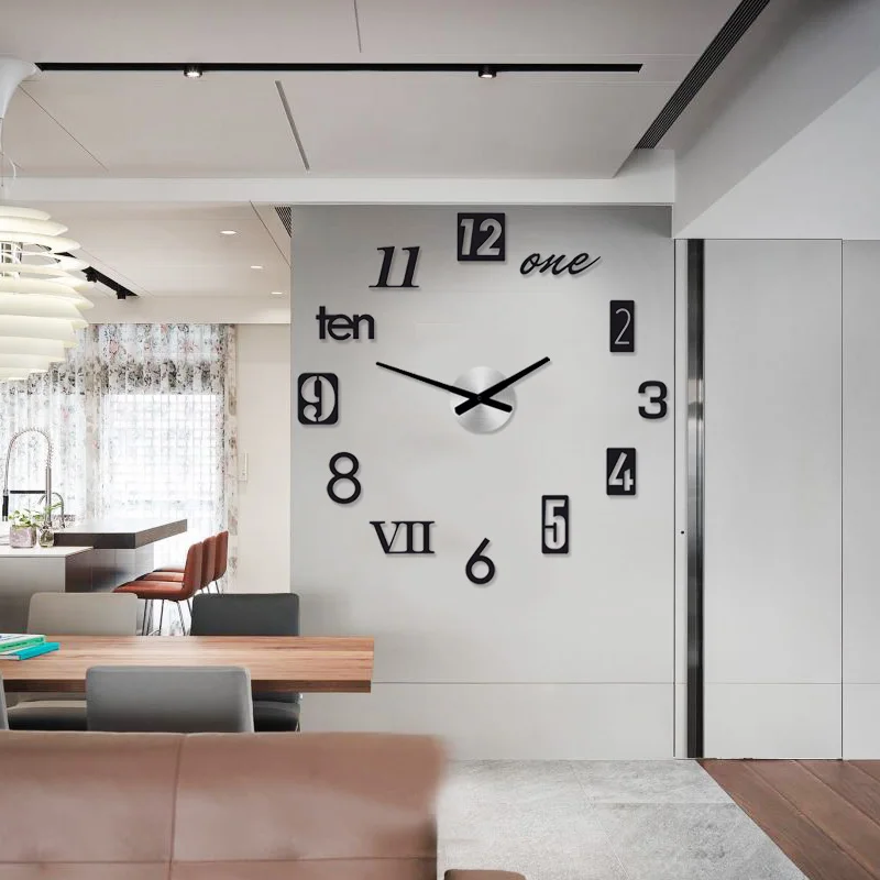 

Digital acrylic wall clock diy black gold creative modern living room decoration machinery wall quartz wall clock