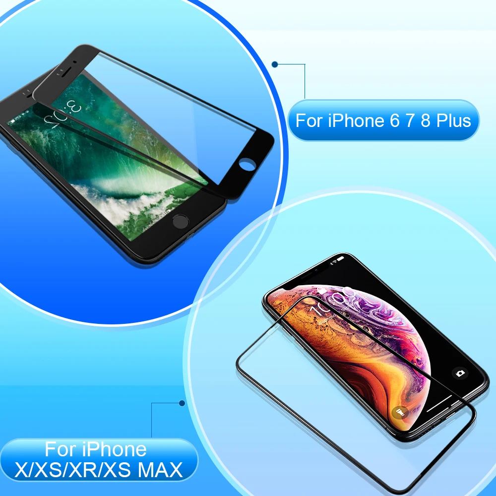 Защитное стекло RONICAN 6D для iPhone 7 6 XS Max полное покрытие изогнутое s 8 Plus X XR|Защитные