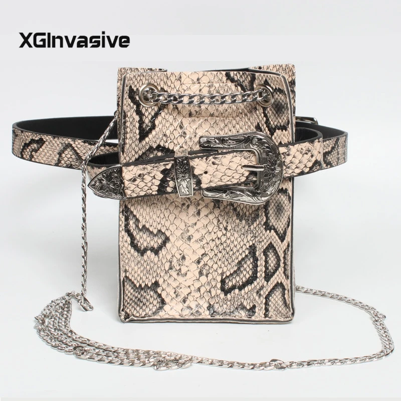 

Waist Pack Women Serpentine Fanny Pack Leather Leather Shoulder Bag Fashion Waist Belt Bag Women Phone Pouch Chain Crossbody Bag