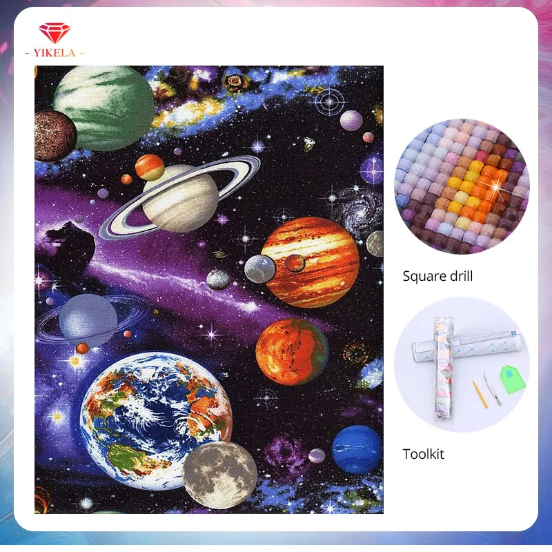 

YIKELA DIY Celestial Bodies Diamond Painting 5D Full Square Diamond Embroidery Painting Wall Decor Cross Stitch Home Decor Kit