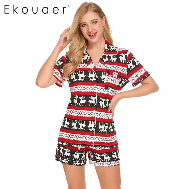 Ekouaer женский пижамный комплект Повседневный однотонный с топом и шортами|pajama sets