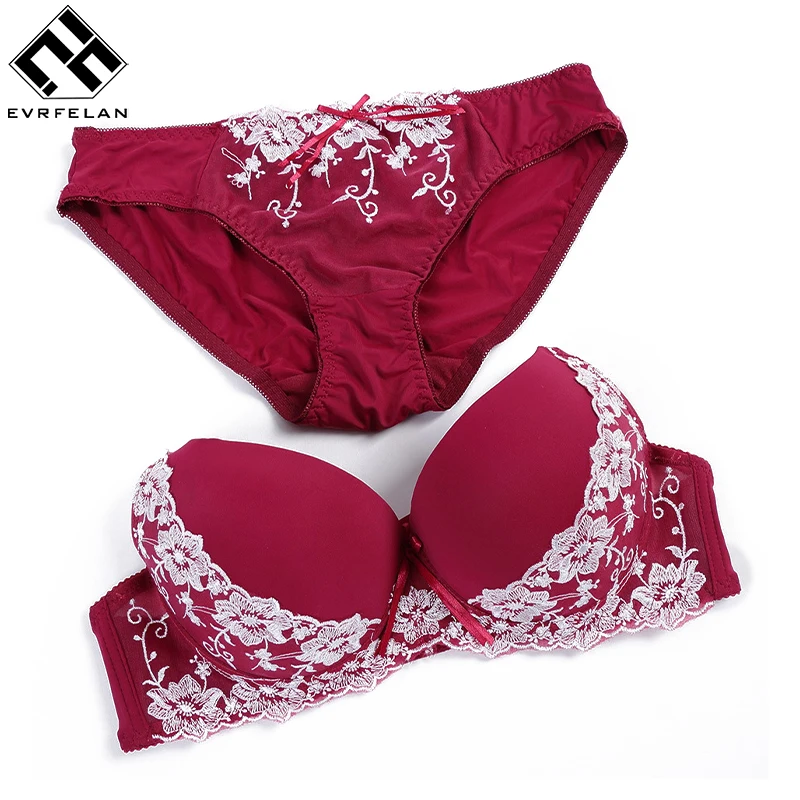 Evrfelan Bra Brief Set Push Up Lace Women Underwear Panty Set Hollow Embroidered Bra Brief Sets