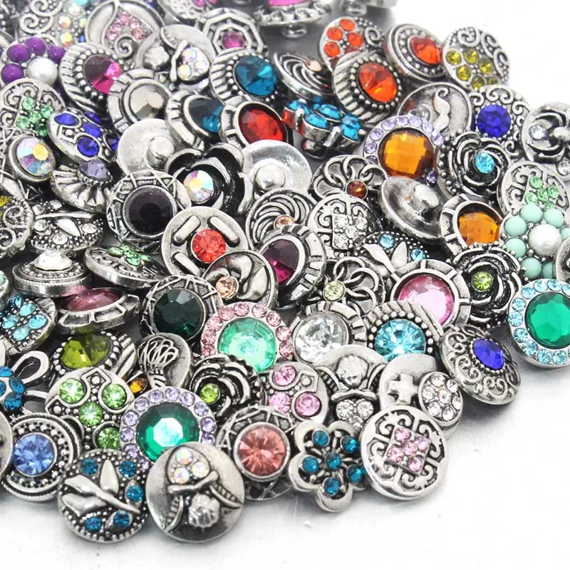 

Random mixing 10pcs/lot women charm bracelet&bangle Metal 12mm snap button jewelry bohemian lots of crystal button for men