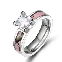5mm de color rosa romántico árbol camo cúbicos zirconia titanium wedding band anillos mujer anillos de compromiso anillo de la manera joyería anéis feminino venta