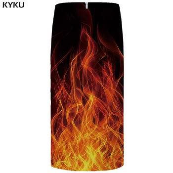 

KYKU Brand Fire Skirts Women Black Party Skirt High Waist Gothic Large Size Hip Anime OL Ladies Skirts Knee Length New 2019